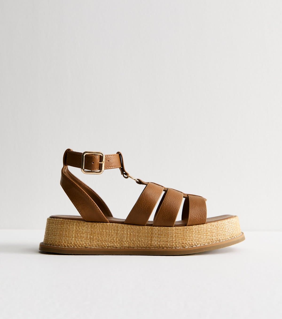 New Look Women's Tan Faux Leather Gladiator Flatform Sandals Vegan New Look