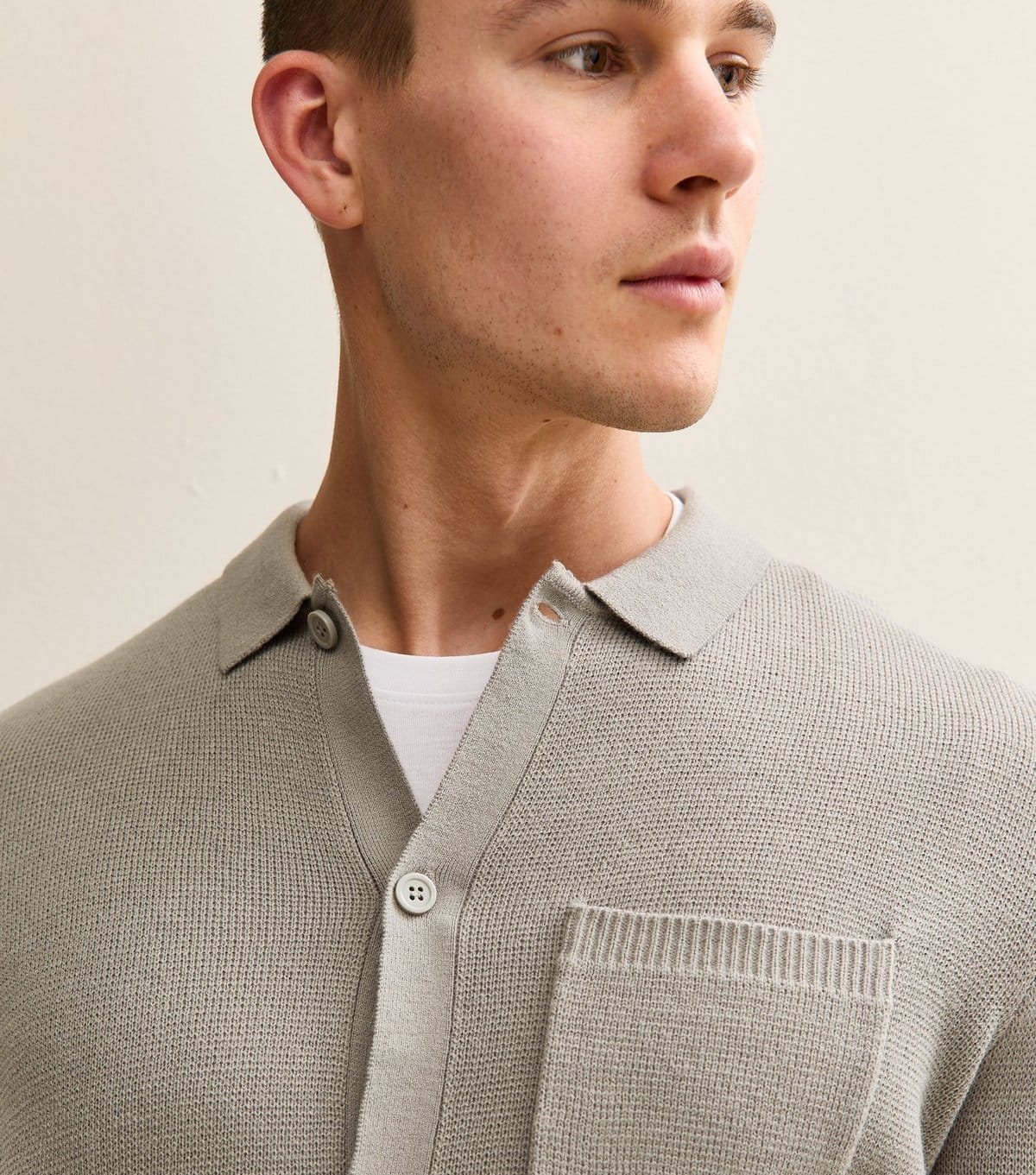 New Look Men's Light Grey Regular Fit Long Sleeve Knitted Shacket New Look - 4