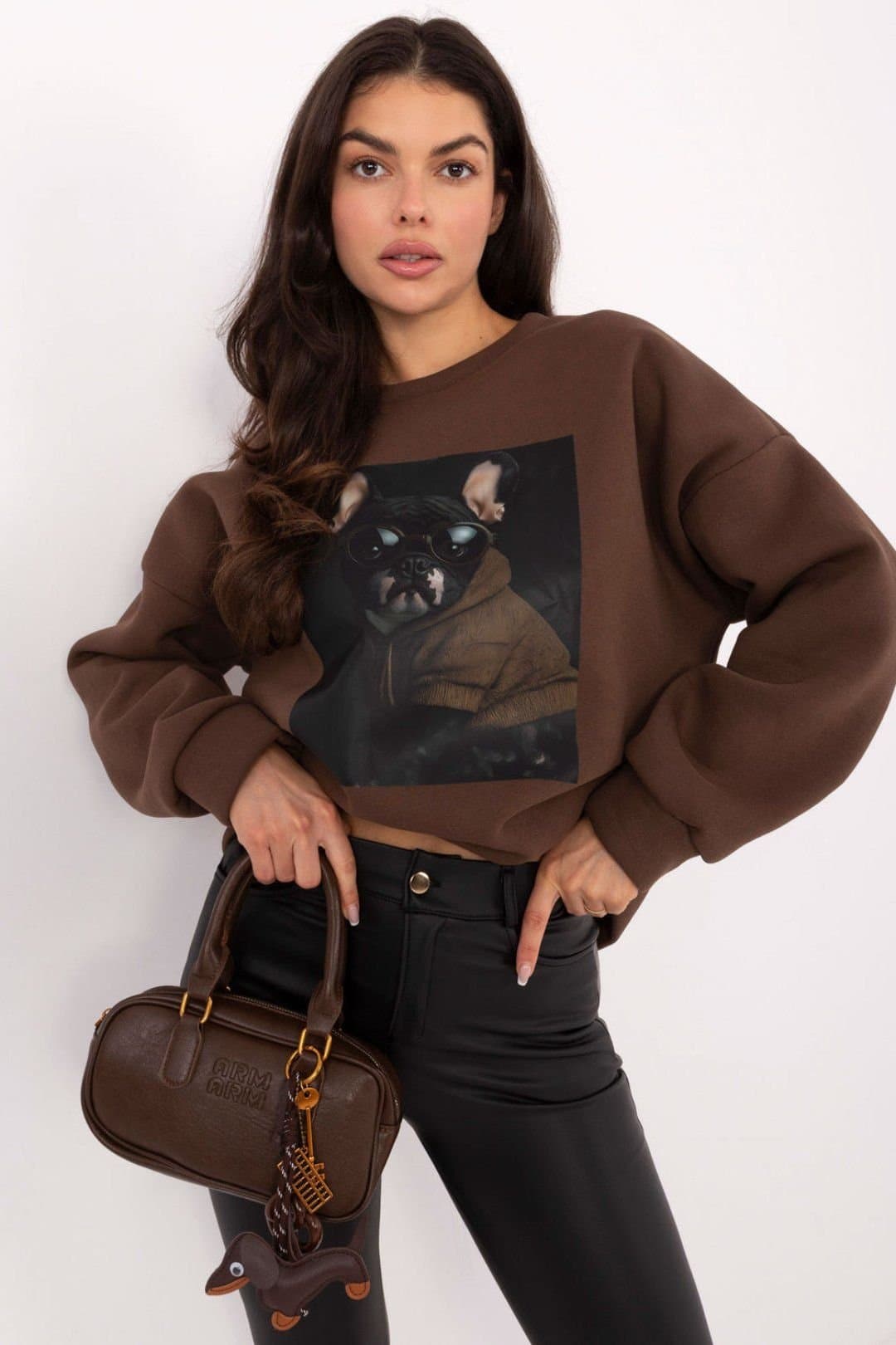 Love Lace Love Lace Brown Cotton/Elastane Sweatshirt with Dog Print