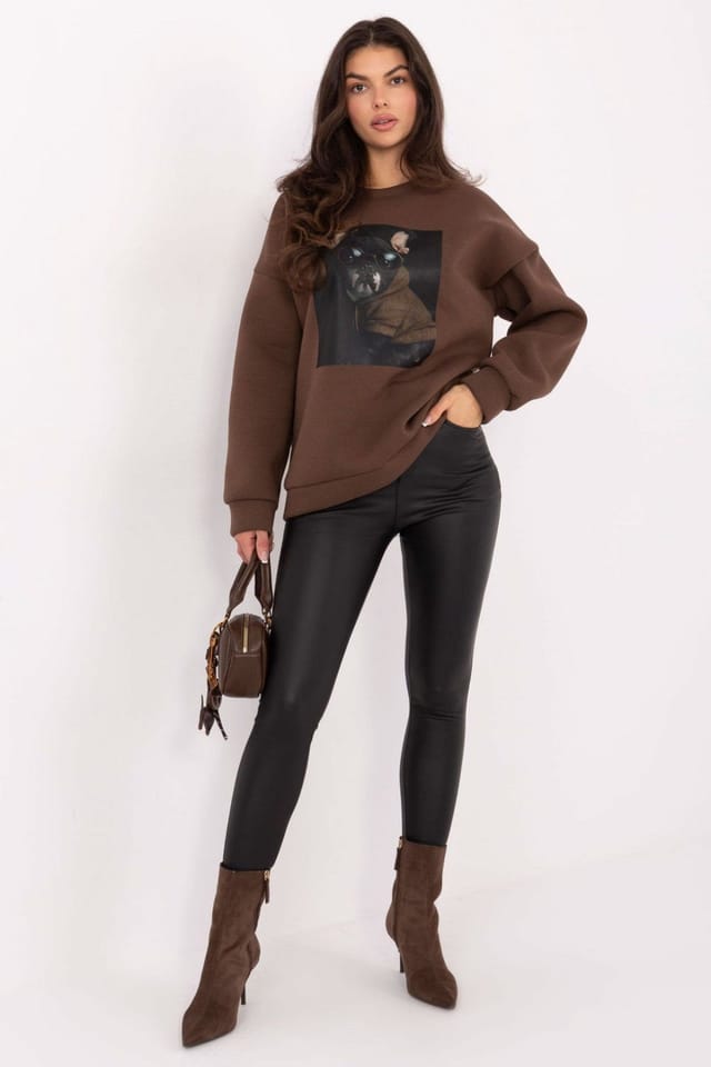 Love Lace Love Lace Women's Casual Cotton Elastane Sweatshirt with Front Print in Brown - 2