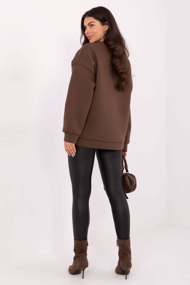 Love Lace Love Lace Women's Casual Cotton Elastane Sweatshirt with Front Print in Brown - 3