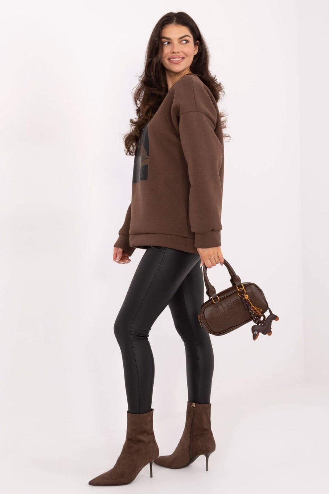Love Lace Love Lace Women's Casual Cotton Elastane Sweatshirt with Front Print in Brown - 4