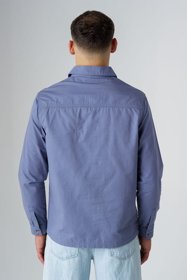 Influence Influence Men's Cotton Ripstop Utility-Style Long Sleeve Overshirt in Blue - 2