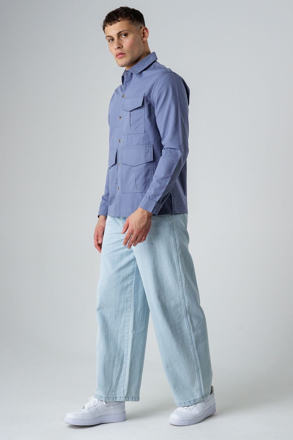 Influence Influence Men's Cotton Ripstop Utility-Style Long Sleeve Overshirt in Blue - 4