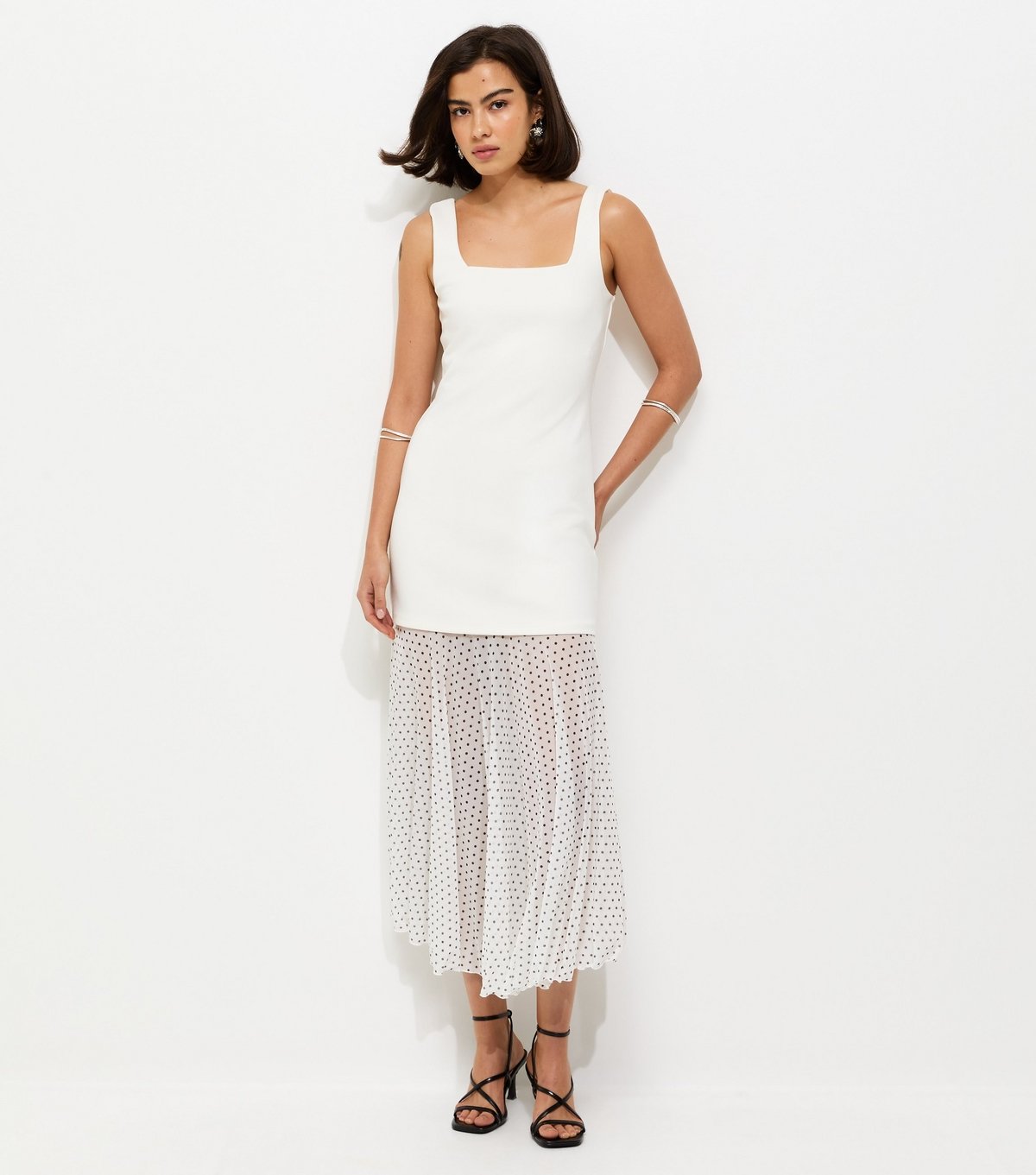 New Look Women's White 2-in-1 Polka Dot Midi Dress New Look - 2