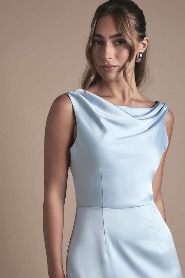 Oasis Oasis Women's Cowl Neck Open Back Midi Bridesmaid Dress in Light Blue - 2