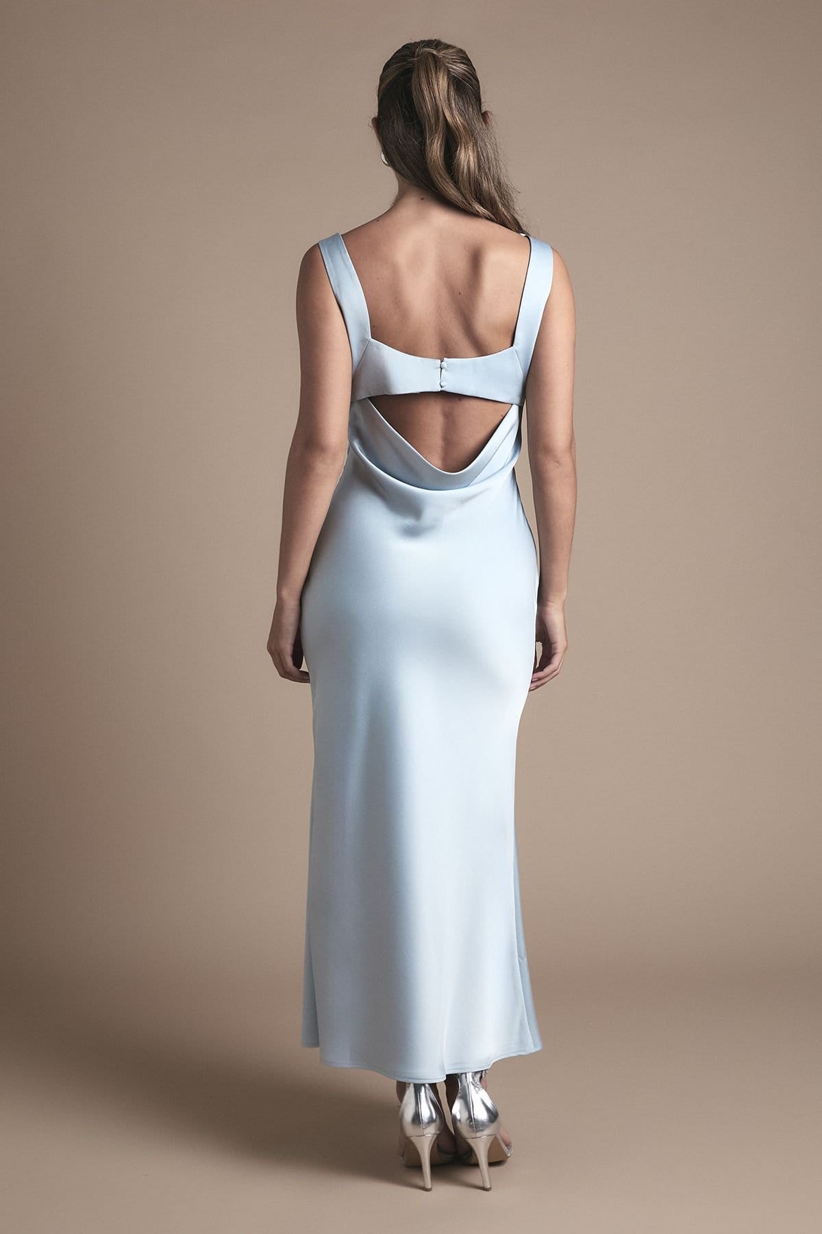 Oasis Oasis Women's Cowl Neck Open Back Midi Bridesmaid Dress in Light Blue - 4