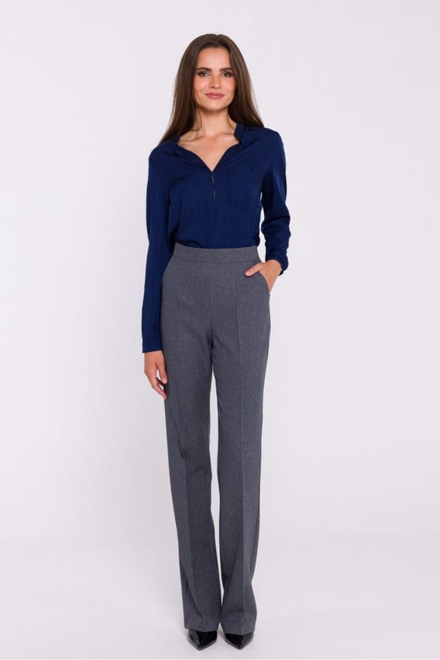 Love Lace Love Lace Women's Satin Stand Collar Blouse with Chest Pocket in Blue - 2