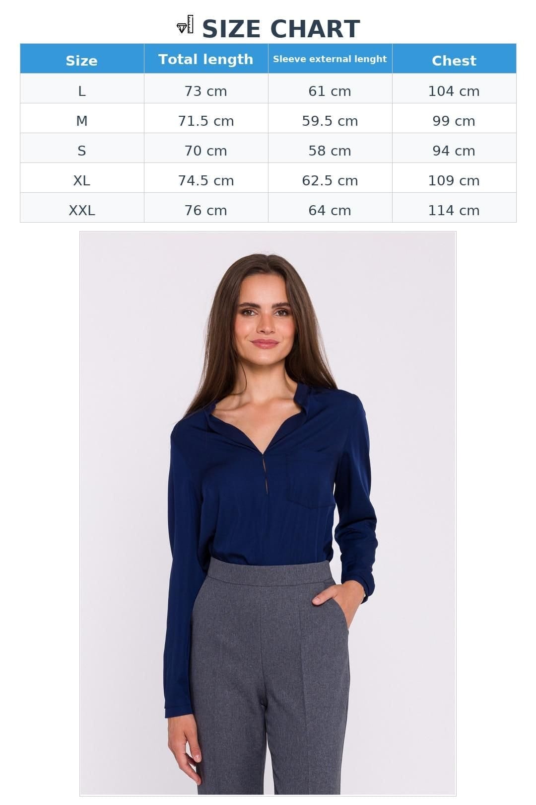 Love Lace Love Lace Women's Satin Stand Collar Blouse with Chest Pocket in Blue - 4