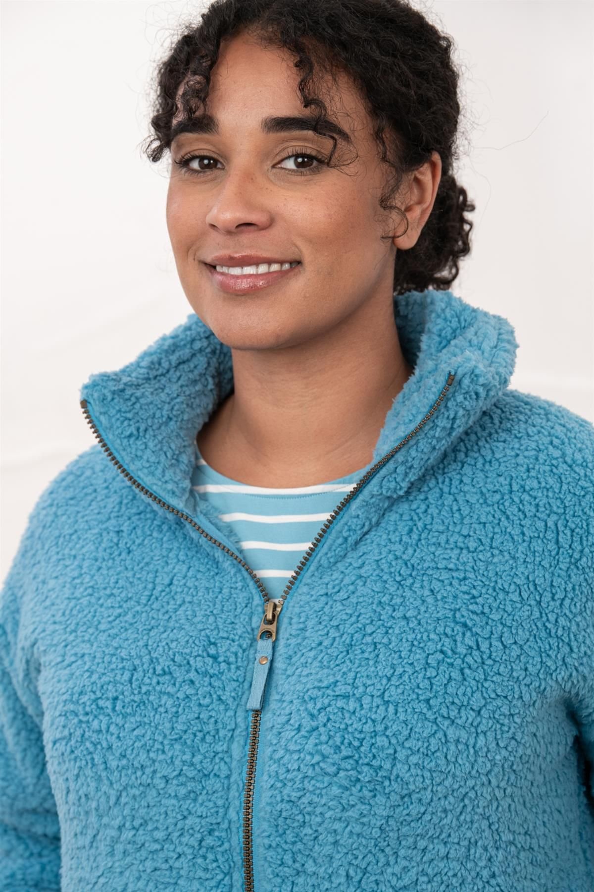 Lighthouse Clothing Lighthouse Clothing Women's Seashell Full Zip Sherpa Fleece in Bright Blue - 2
