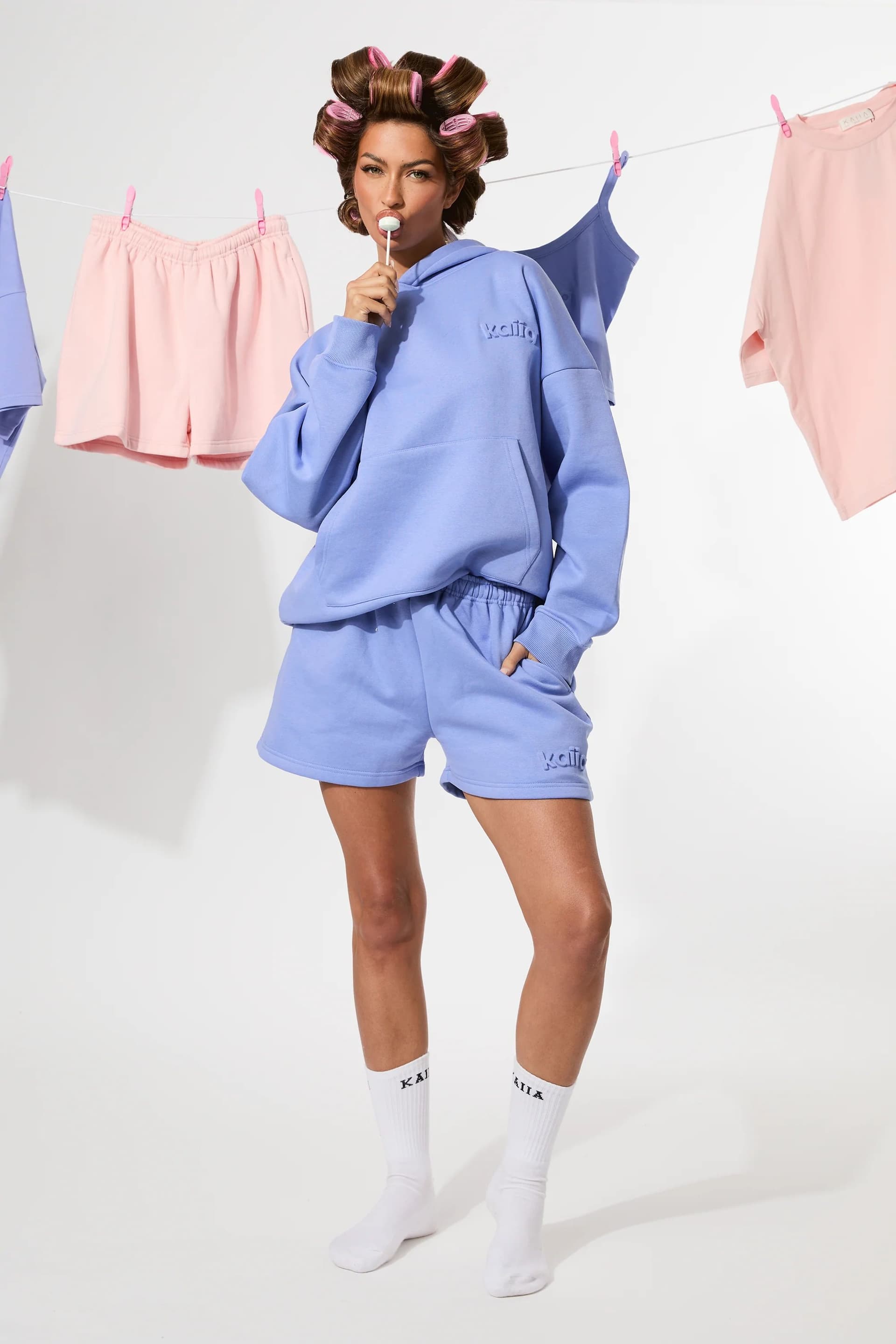 Kaiia Kaiia Embossed Logo Sweat Shorts Cornflower Blue