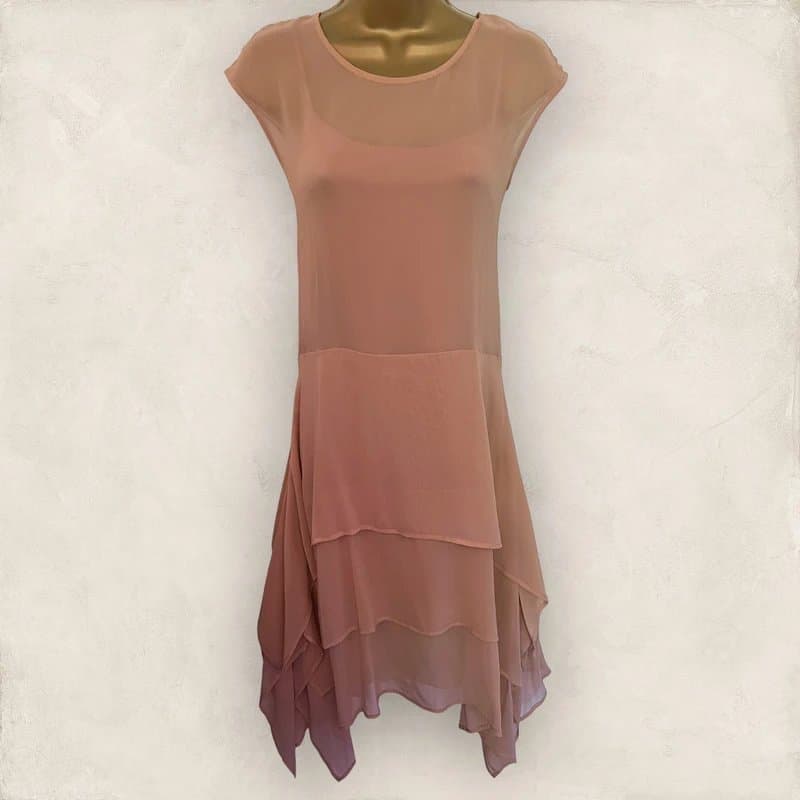 DKNY DKNY Donna Karan Womens Dusky Pink Beige Handkerchief Silk Dress Size P UK 6/8