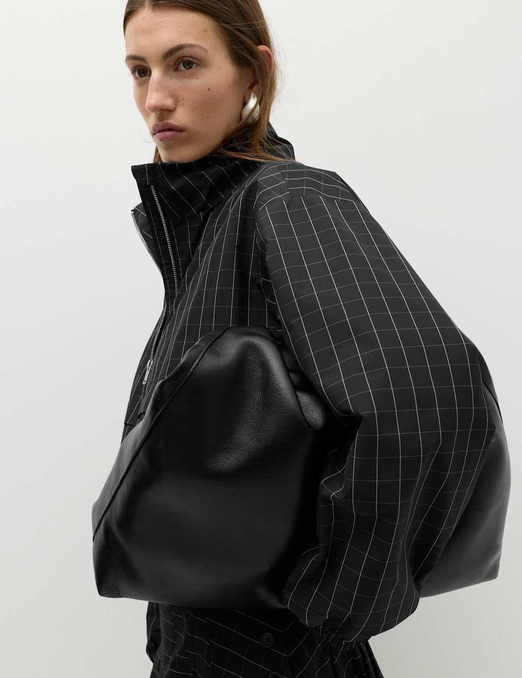 Marks & Spencer M&S Checked Funnel Neck Windbreaker Jacket Black
