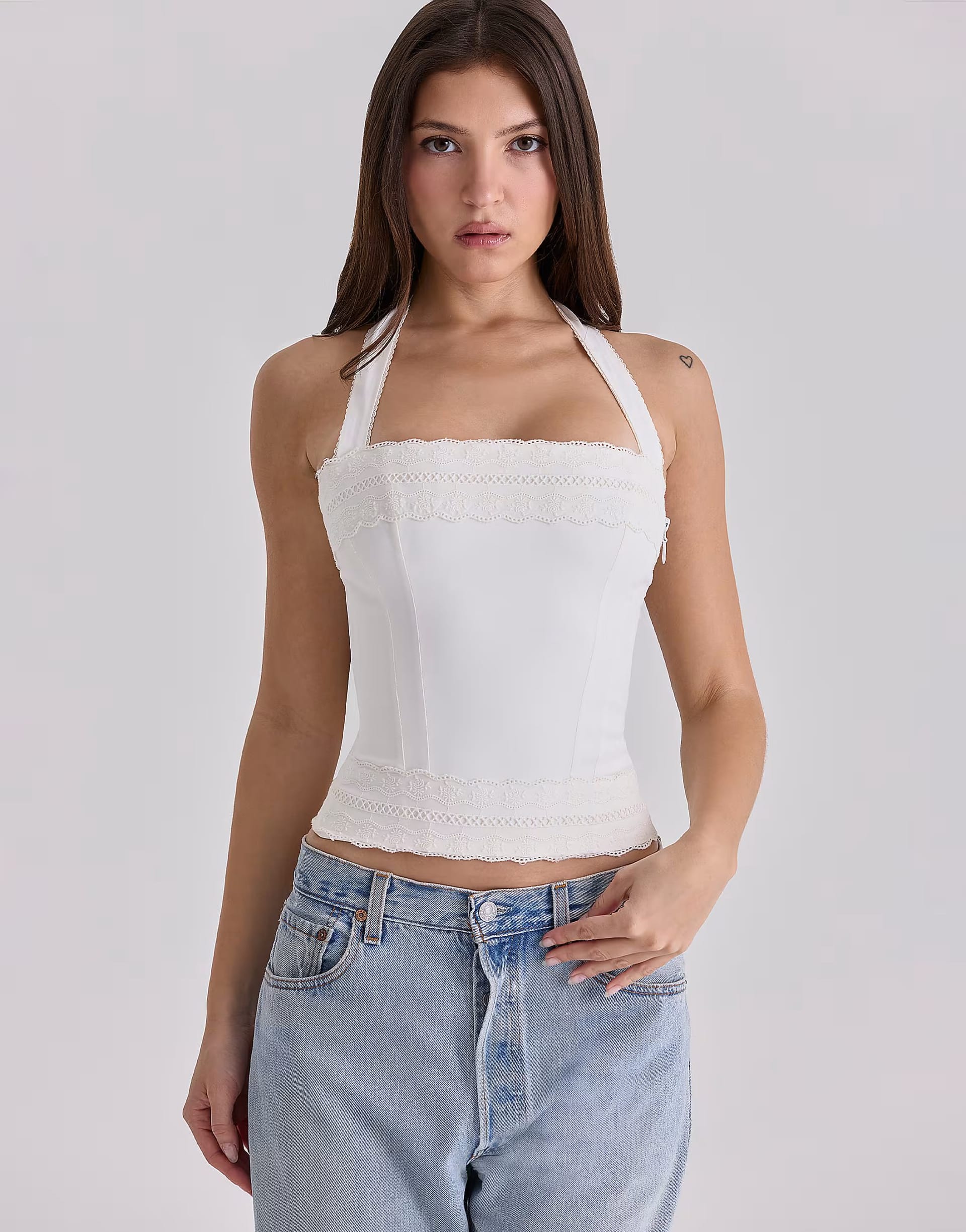 ASOS House of CB White Cotton Halter Neck Top