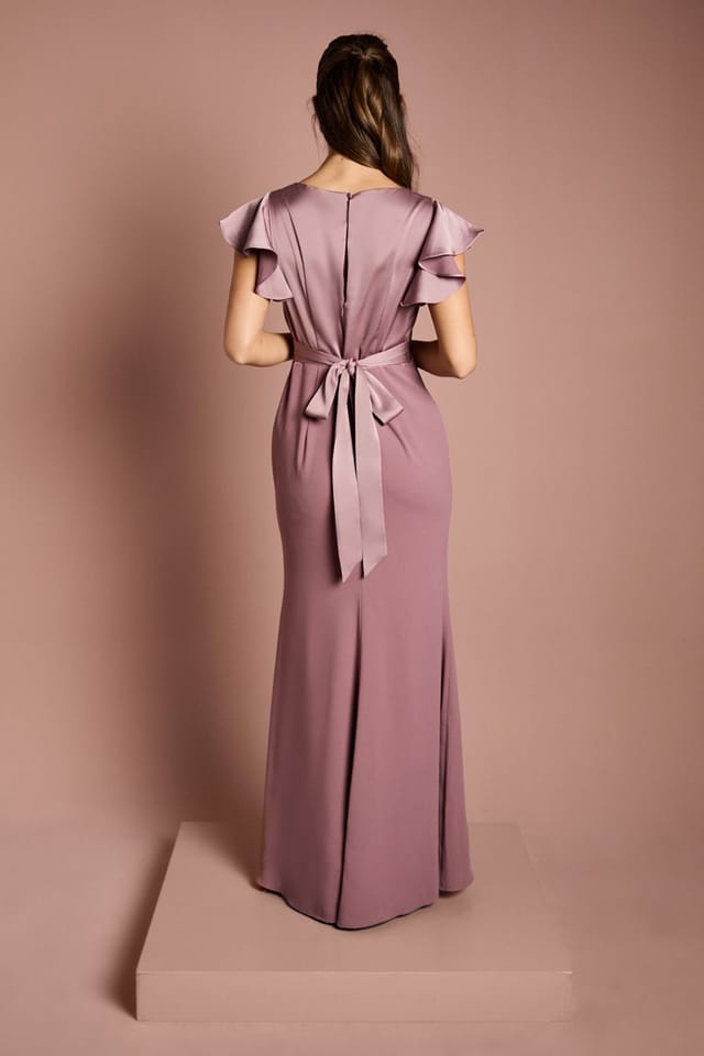 Coast Coast Women's Honoured V Neck Angel Short Sleeve Satin Maxi Bridesmaid Dress in Dusty Mauve - 3