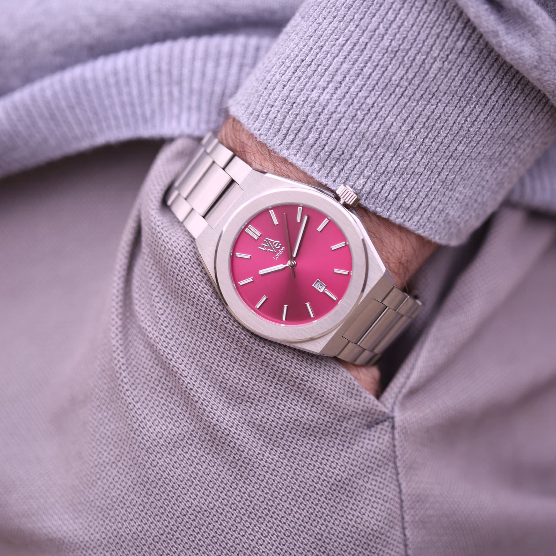 Wear We Met Wear We Met Men's Personalised Wave Watch - Engraved in Pink