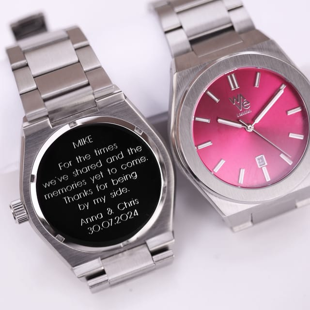 Wear We Met Wear We Met Men's Personalised Wave Watch - Engraved in Pink - 2