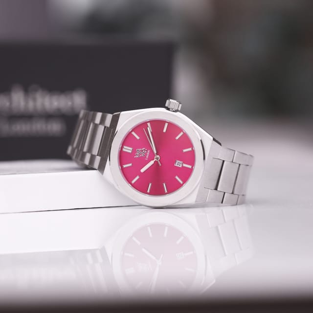 Wear We Met Wear We Met Men's Personalised Wave Watch - Engraved in Pink - 3