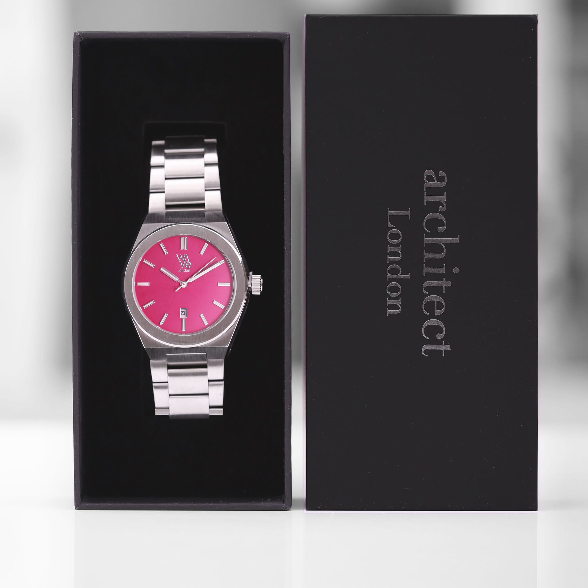 Wear We Met Wear We Met Men's Personalised Wave Watch - Engraved in Pink - 4