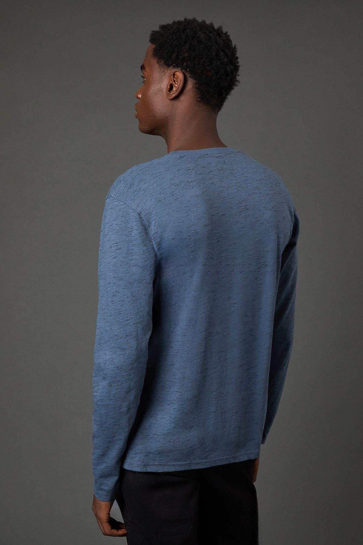 Maine Maine Men's Blue Long Sleeve Slub Grandad Neck T-Shirt - 3