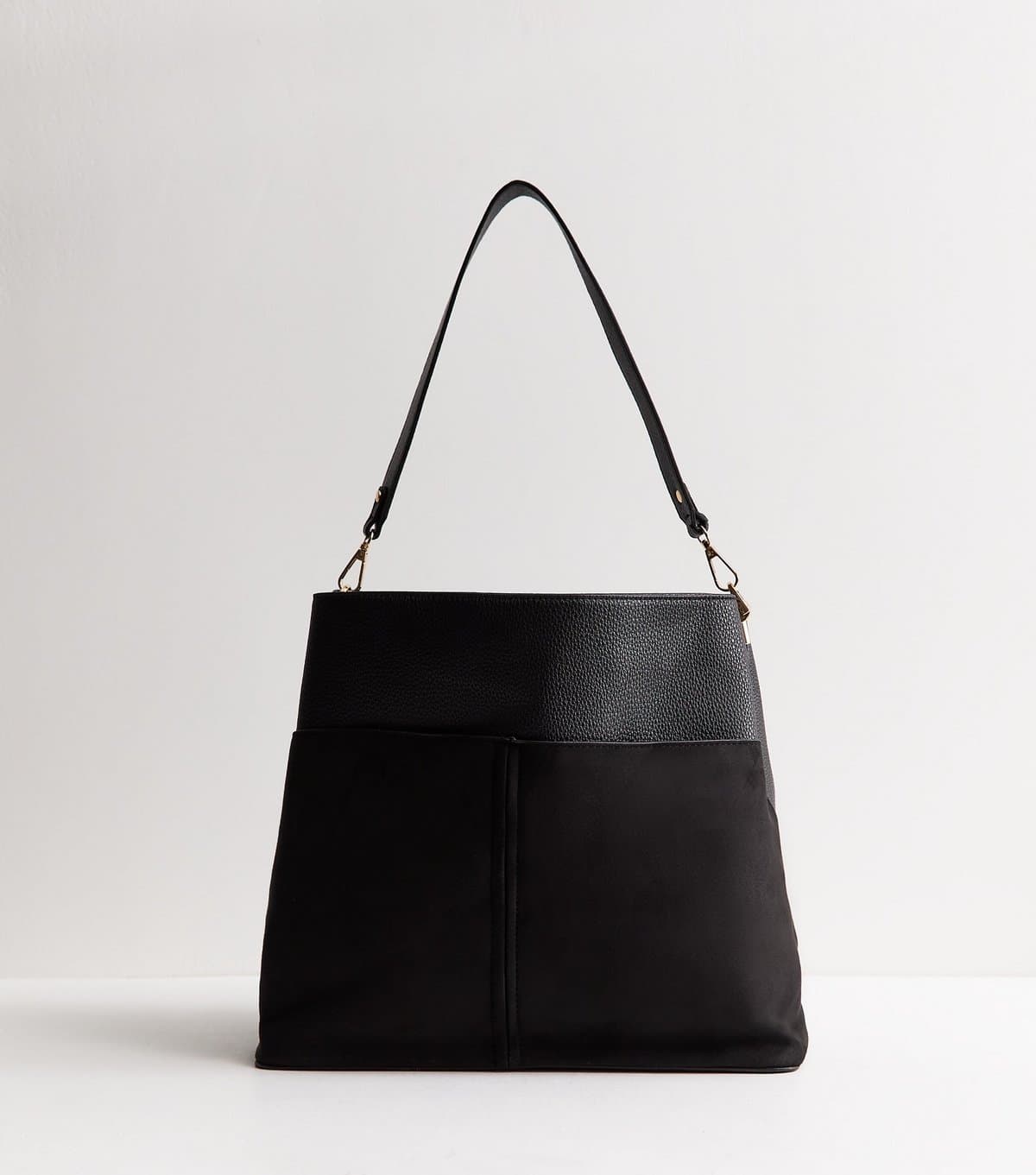 New Look Black Faux-Suede Panel Triple Compartment Tote Bag Vegan New Look