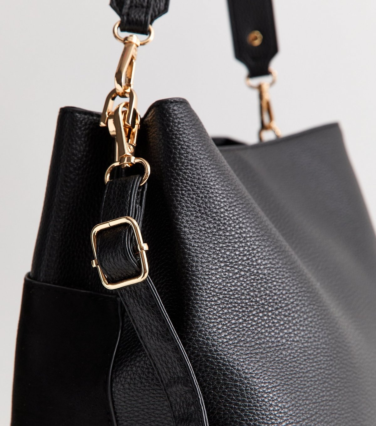 New Look Black Faux-Suede Panel Triple Compartment Tote Bag Vegan New Look - 3