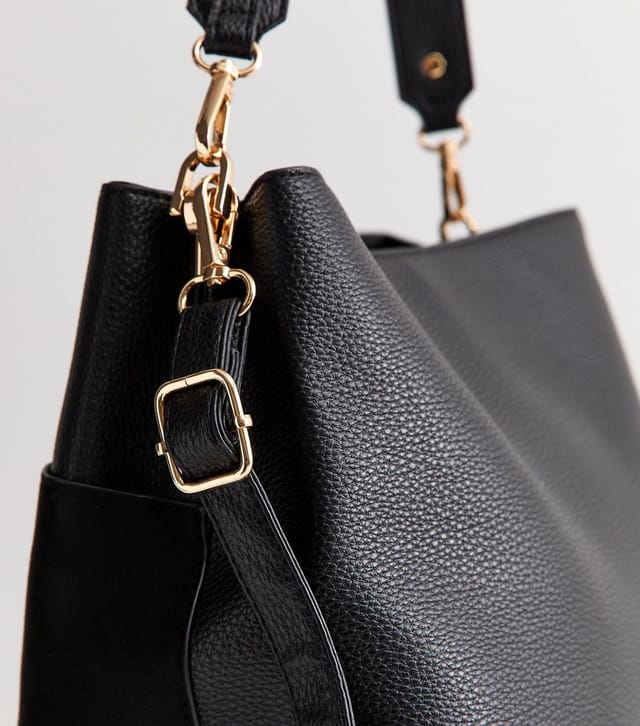 New Look Black Faux-Suede Panel Triple Compartment Tote Bag Vegan New Look - 3