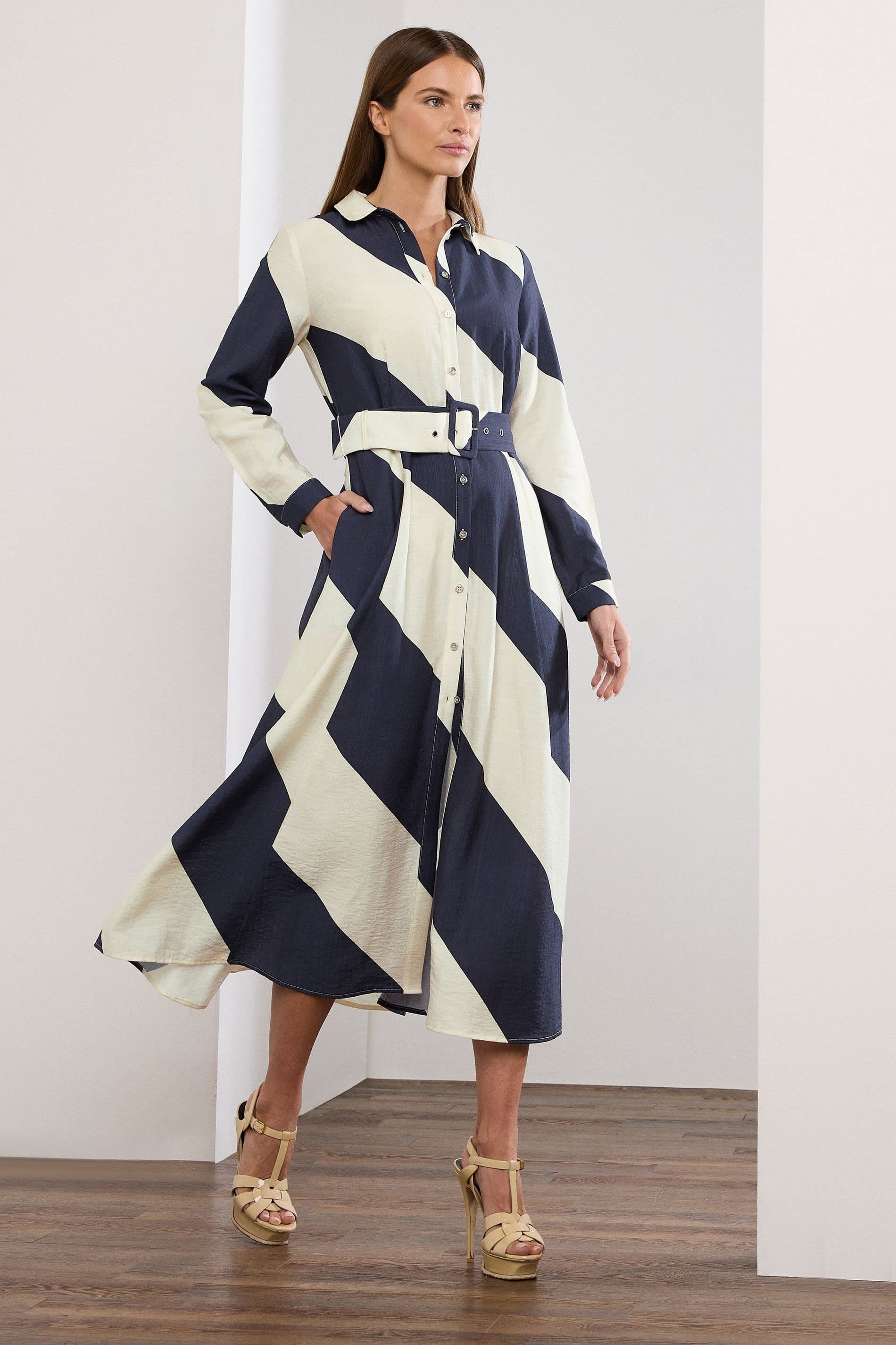 Star by Julien Macdonald Star by Julien Macdonald Women's Stripe Print Shirt Dress in Blue
