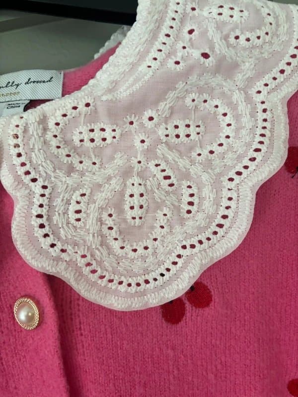 Never Fully Dressed Never Fully Dressed pink cherry cardigan pearl buttons collar size S