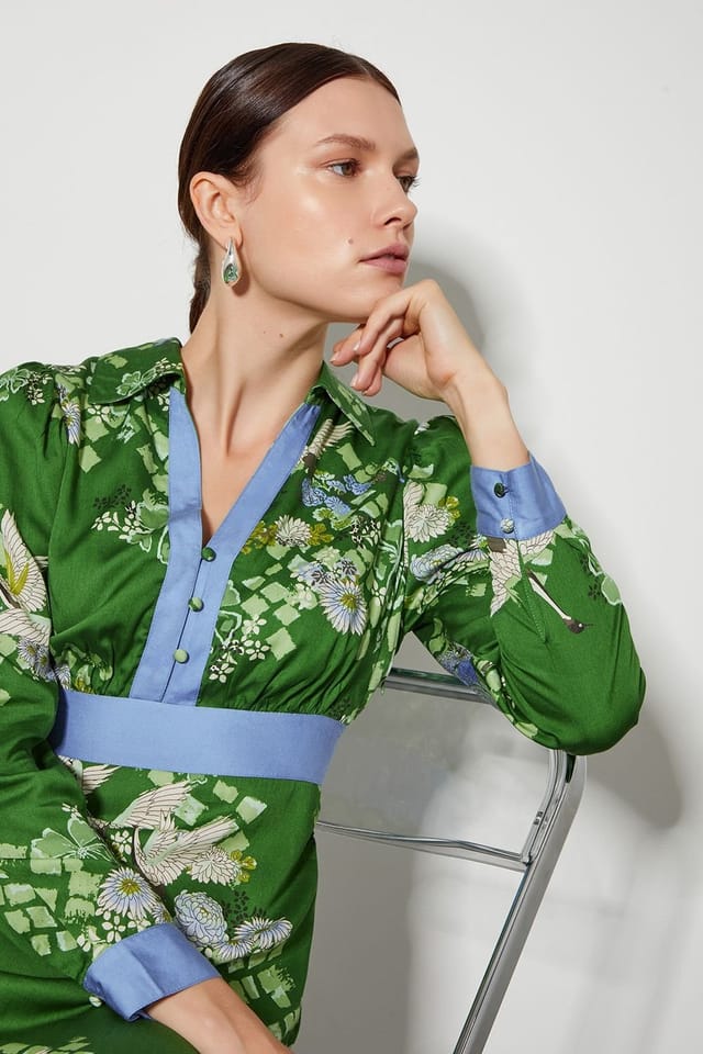 Monsoon Monsoon Women's Jennifer Long Sleeve Floral Print Midi Dress in Green - 2