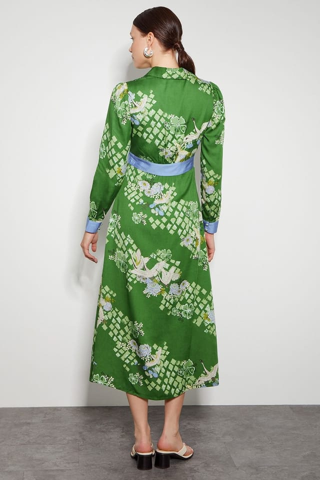 Monsoon Monsoon Women's Jennifer Long Sleeve Floral Print Midi Dress in Green - 3