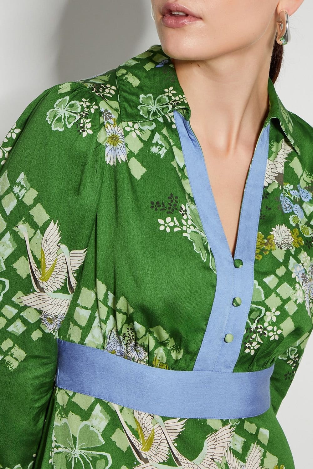 Monsoon Monsoon Women's Jennifer Long Sleeve Floral Print Midi Dress in Green - 4