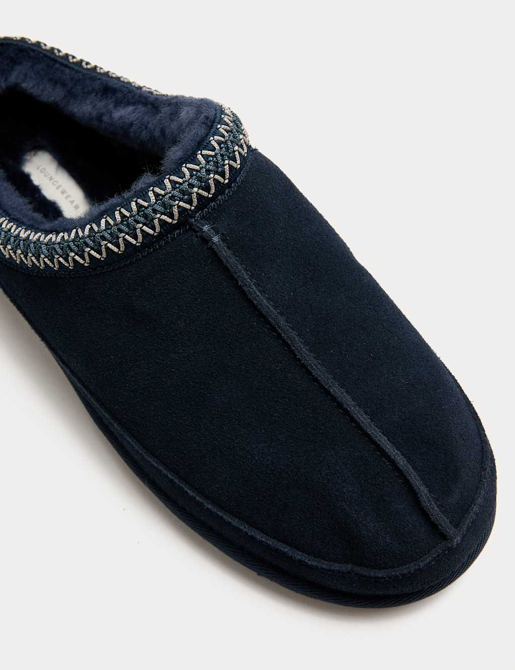 Marks & Spencer M&S Suede Collared Embroidered Mule Slippers Navy - 2