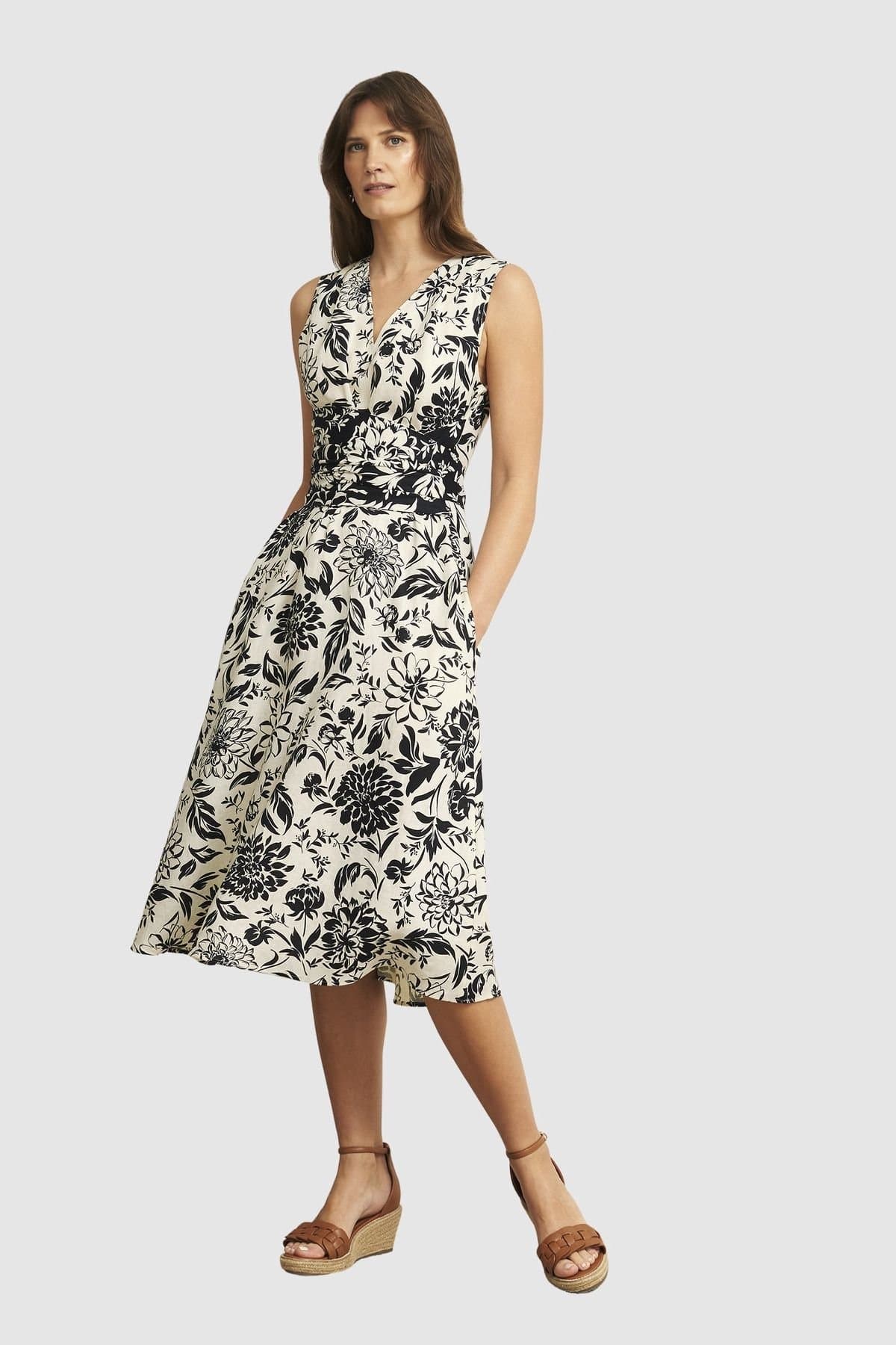 Hobbs London Hobbs London Women's Teagan Sleeveless V-Neck Midi Dress in Natural White