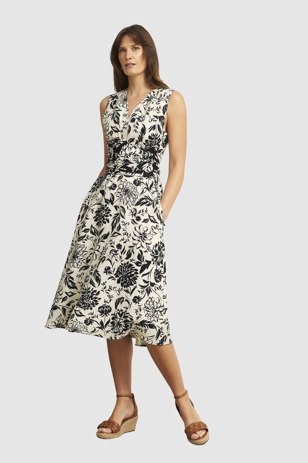 Hobbs London Hobbs London Women's Teagan Sleeveless V-Neck Midi Dress in Natural White - 4