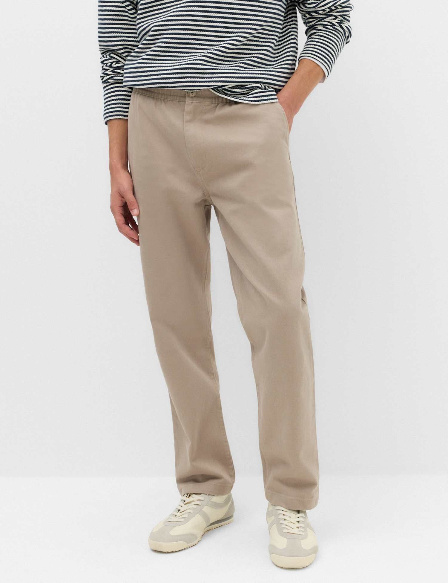 Marks & Spencer M&S Tapered Fit Elasticated Waist Trousers Mushroom