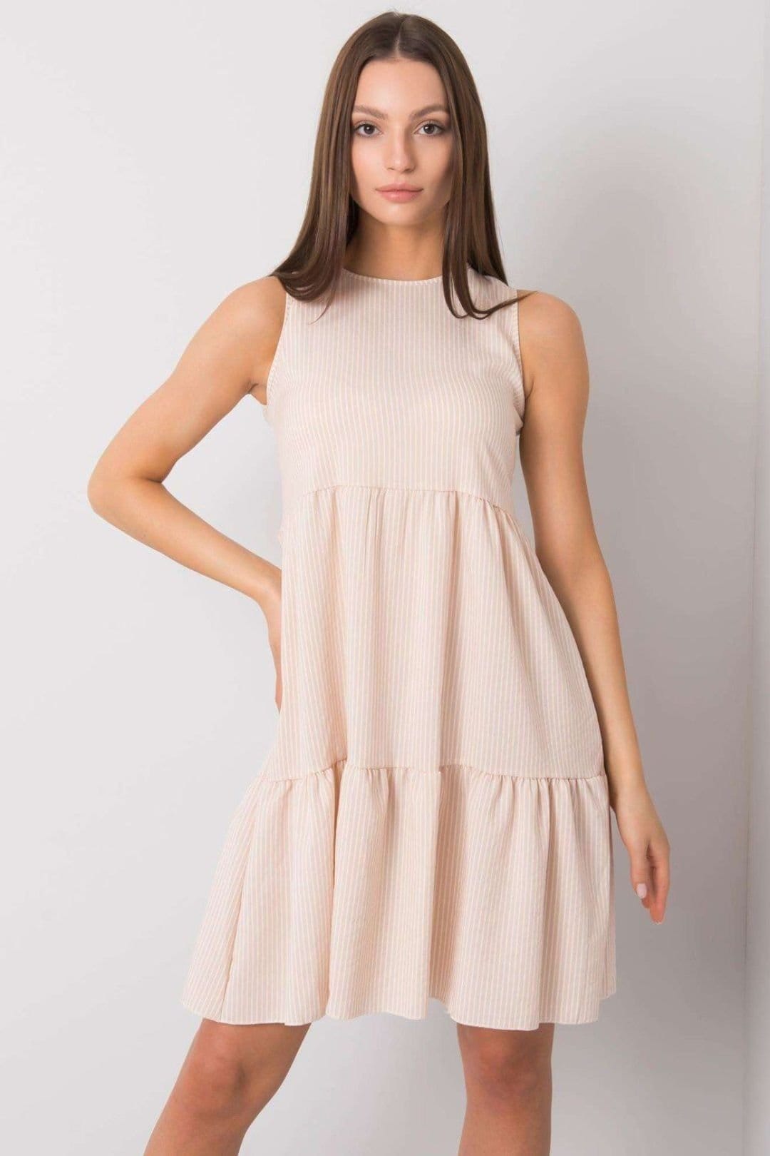 Love Lace Beige Sleeveless Tiered Ruffle Dress