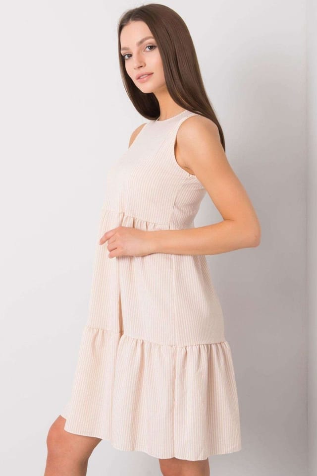 Love Lace Love Lace Women's Beige Sleeveless Everyday Dress Ruffle Covered Zip - 2