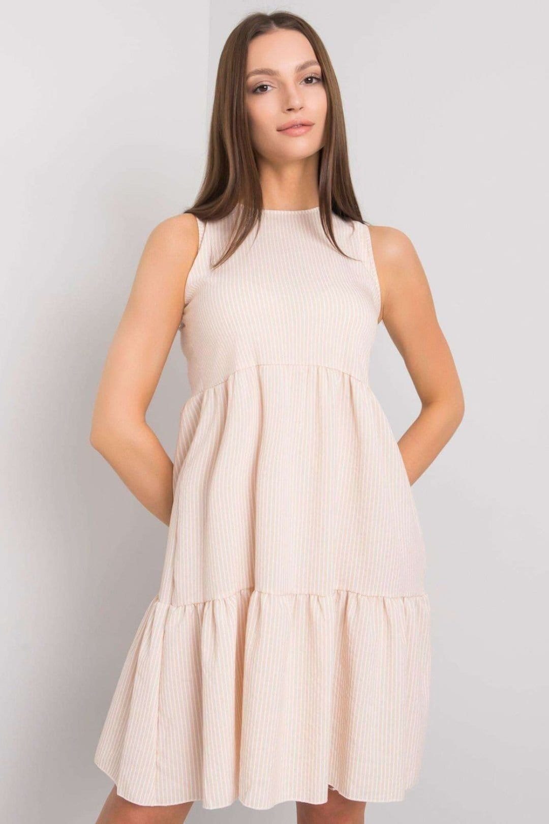 Love Lace Love Lace Women's Beige Sleeveless Everyday Dress Ruffle Covered Zip - 4