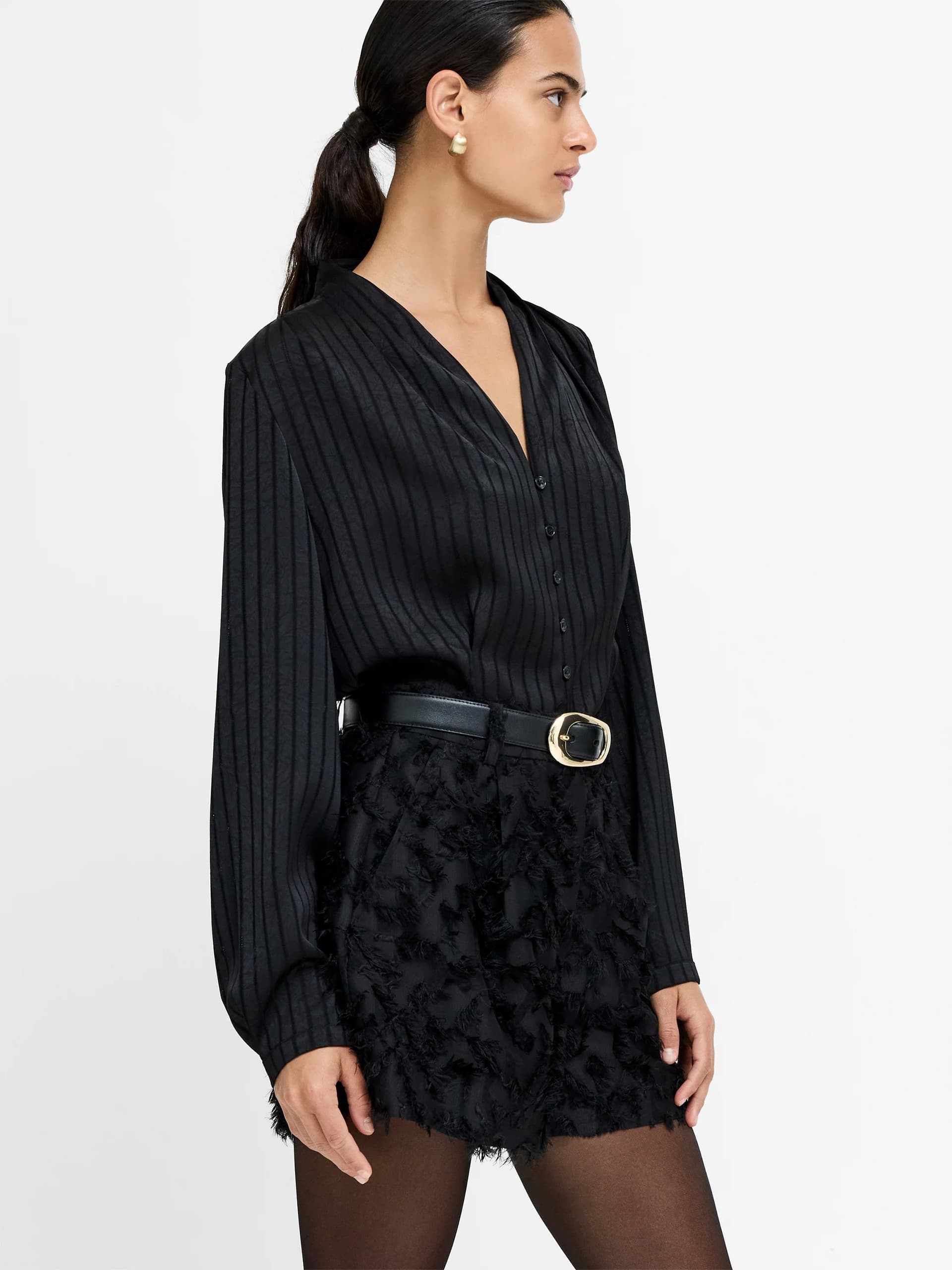 French Connection Raffy Black Textured Shorts Black