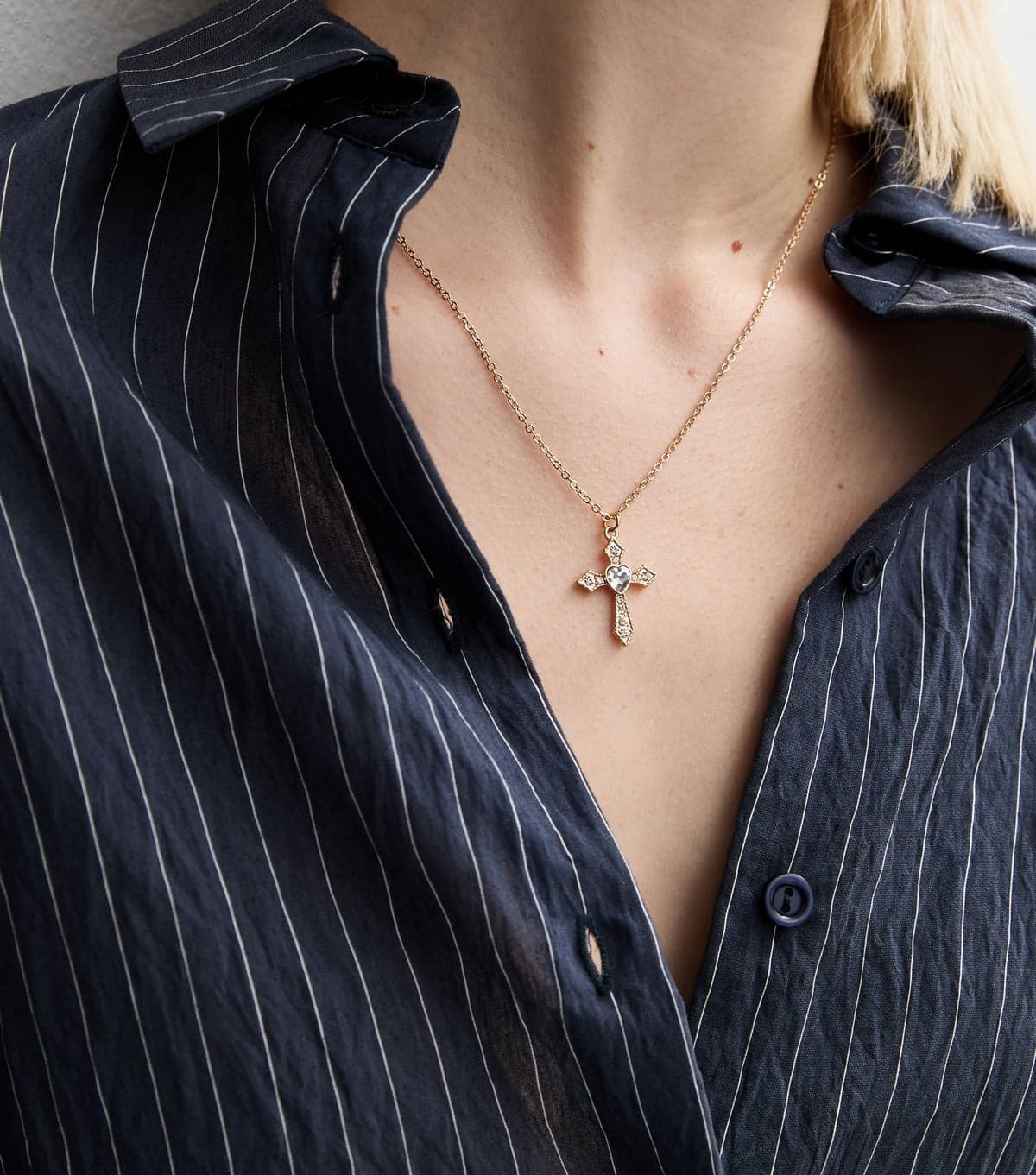 New Look Gold Tone Diamanté Cross Necklace New Look