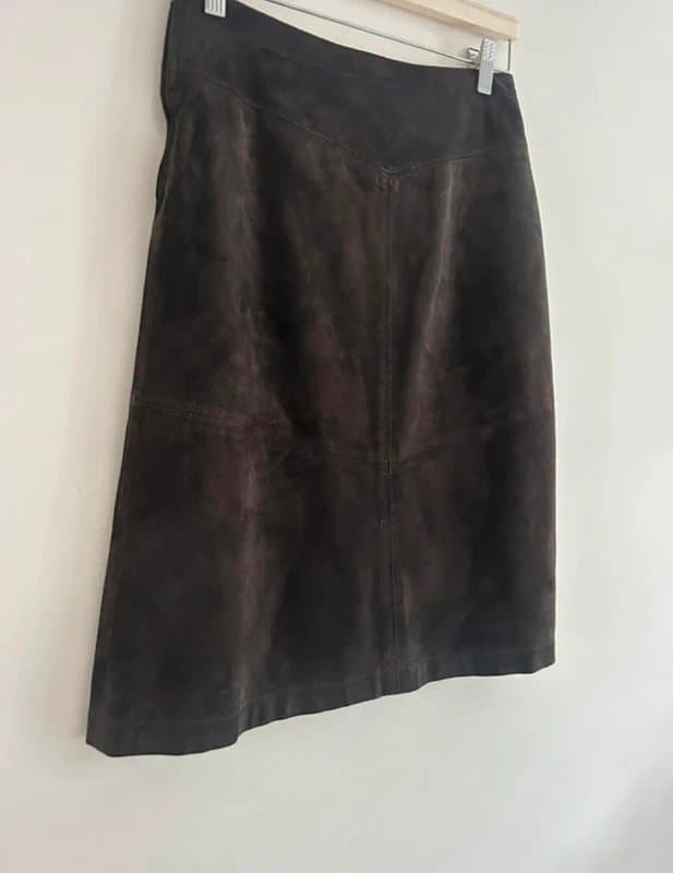 United Colors of Benetton 🤎 Vintage Benetton Genuine Leather Suede Brown Midi Pencil Skirt Italian UK 14