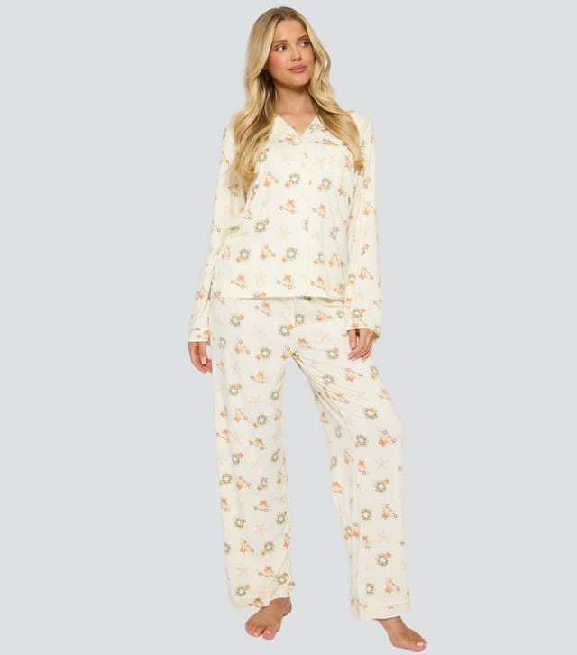 Loungeable Women's Cream Christmas Pyjama Set Loungeable New Look - 2
