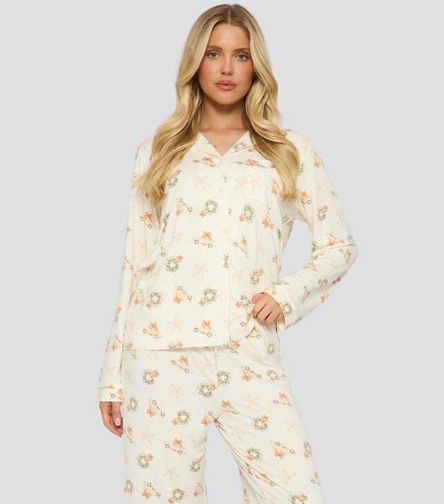 Loungeable Women's Cream Christmas Pyjama Set Loungeable New Look - 3