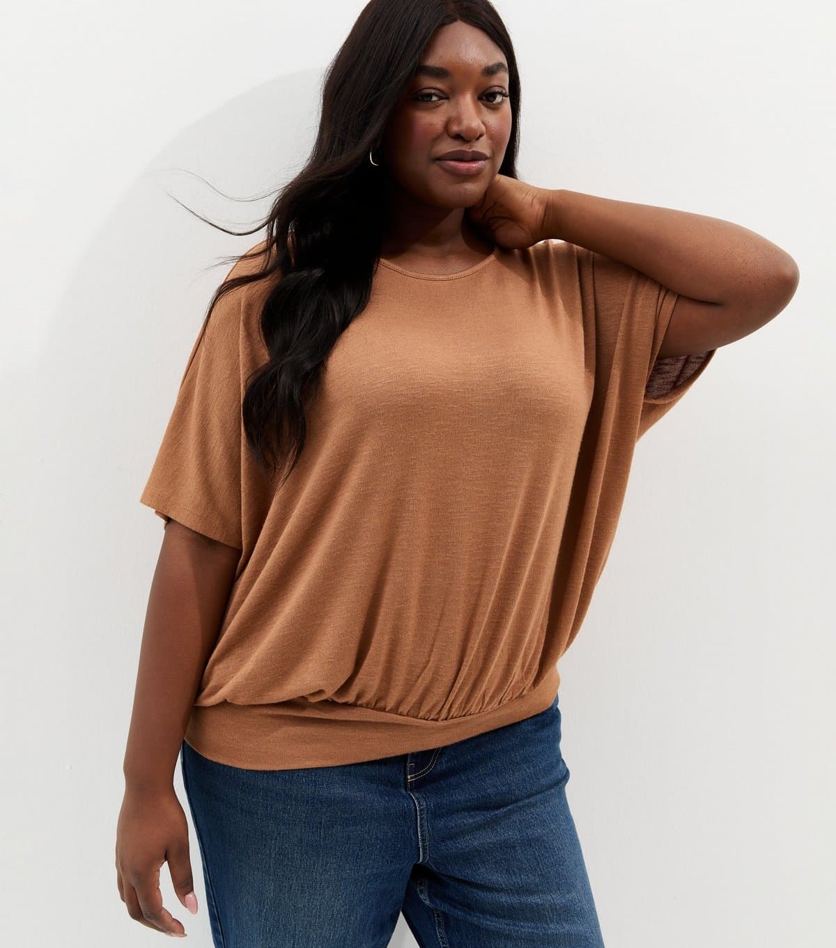 New Look Women's Plus Size Camel Slub Batwing Sleeve Top Curves New Look