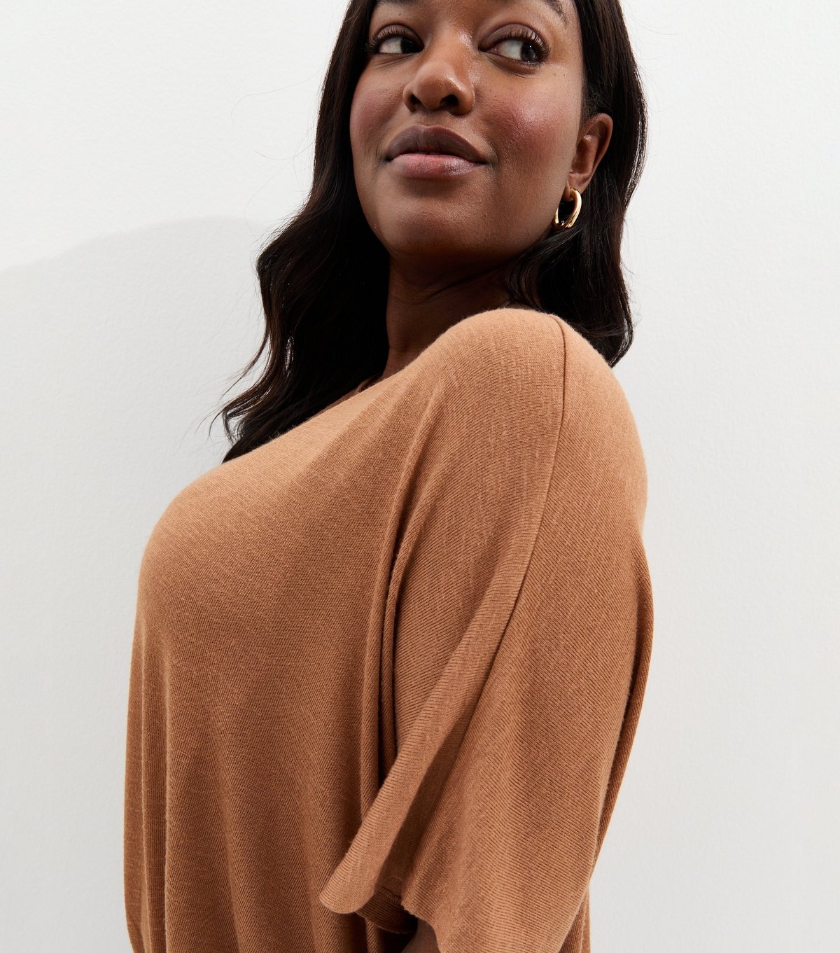 New Look Women's Plus Size Camel Slub Batwing Sleeve Top Curves New Look - 2