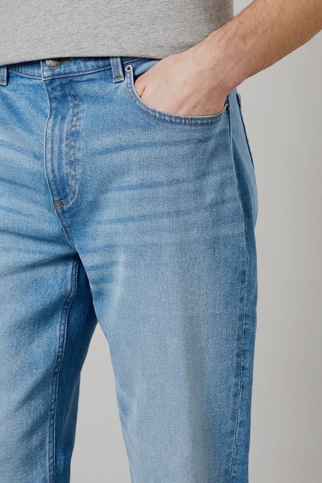 Burton Burton Men's Light Wash Stretch Straight Fit Jeans in Light Blue - 3