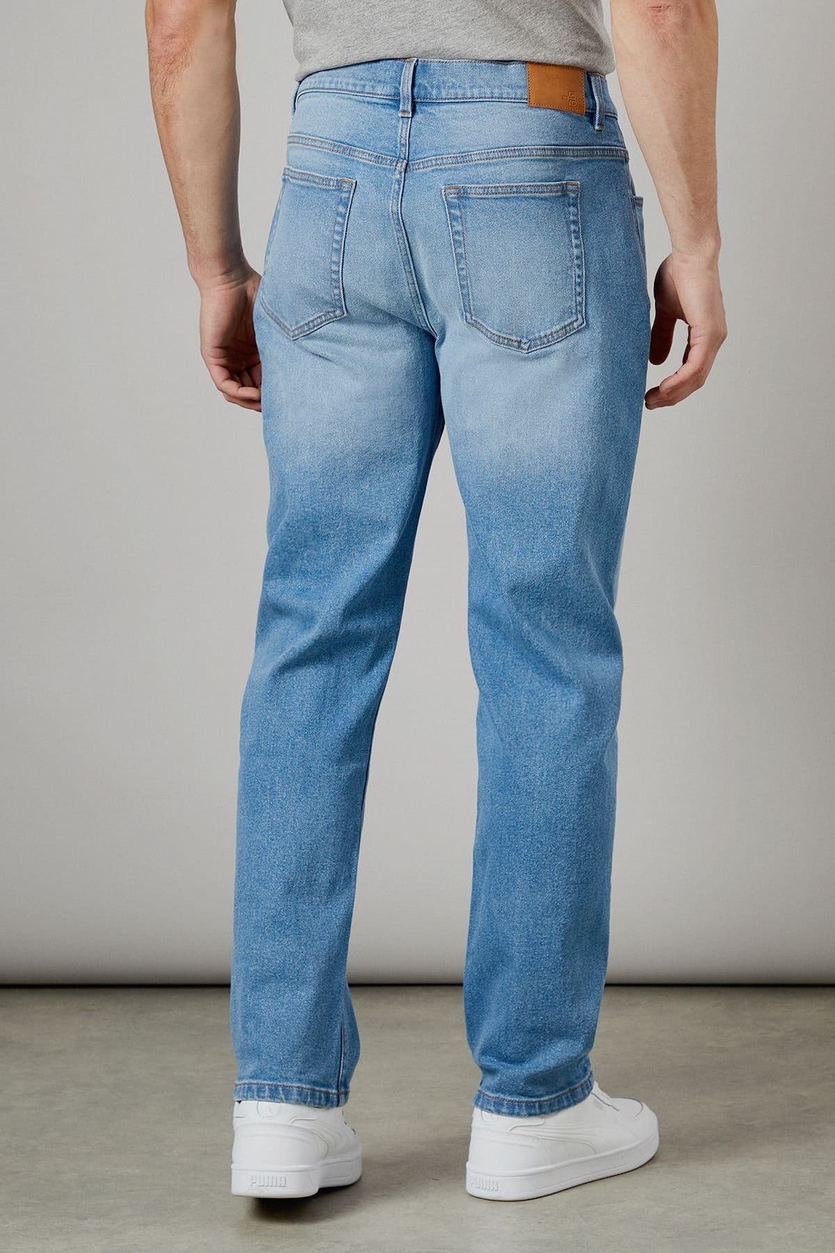 Burton Burton Men's Light Wash Stretch Straight Fit Jeans in Light Blue - 4