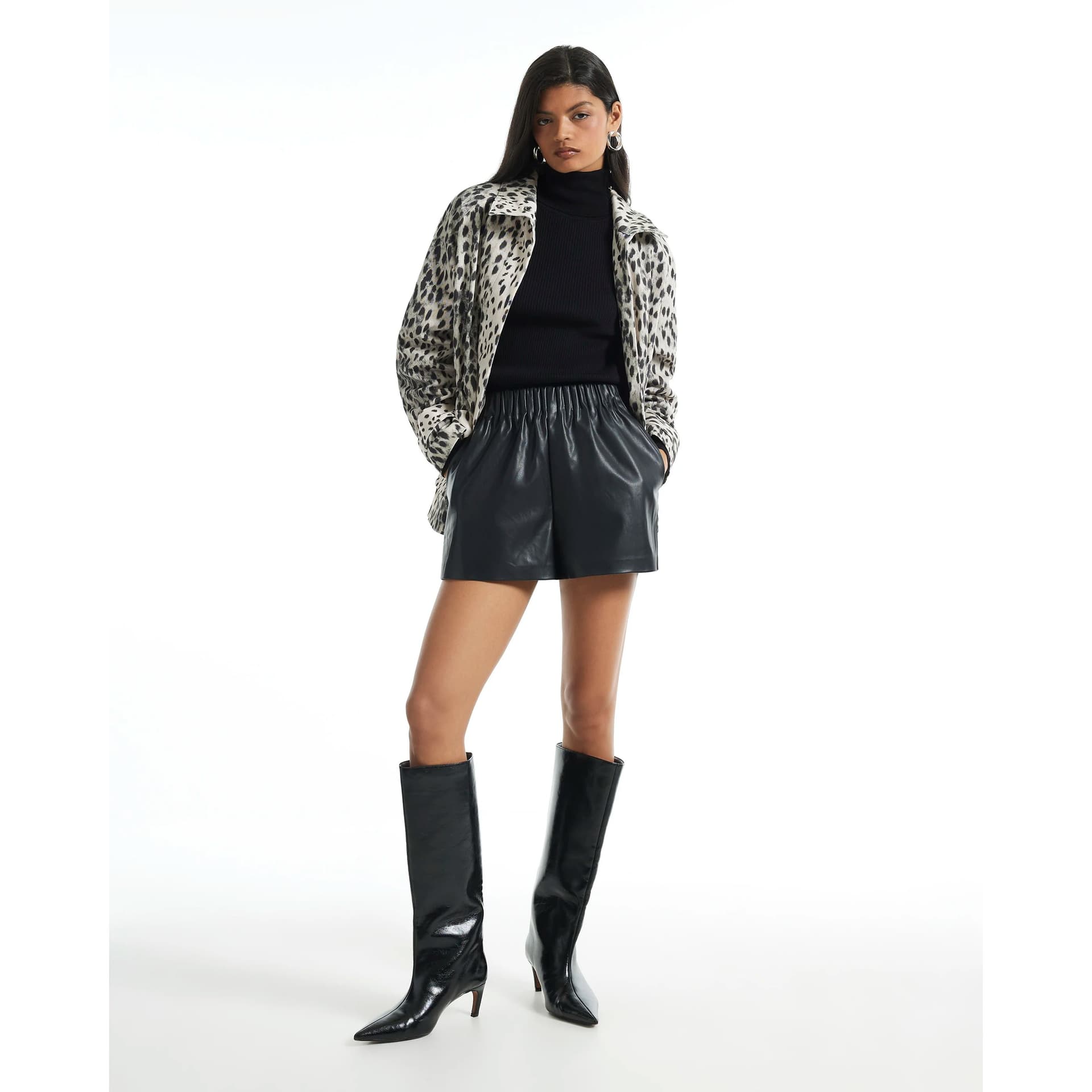 River Island River Island Womens Black Faux Leather Elasticated Runner Shorts