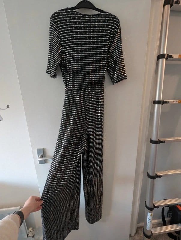 New Look Silver Sequin Jumpsuit with Tie Waist